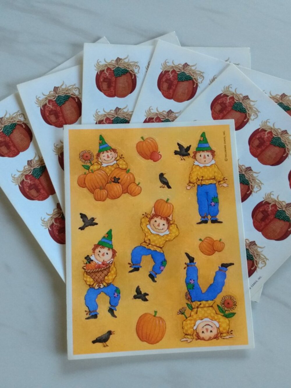 Vintage 90s Halloween Stickers Hallmark Patchwork Pumpkins and Scarecrows - Picture 16 of 16